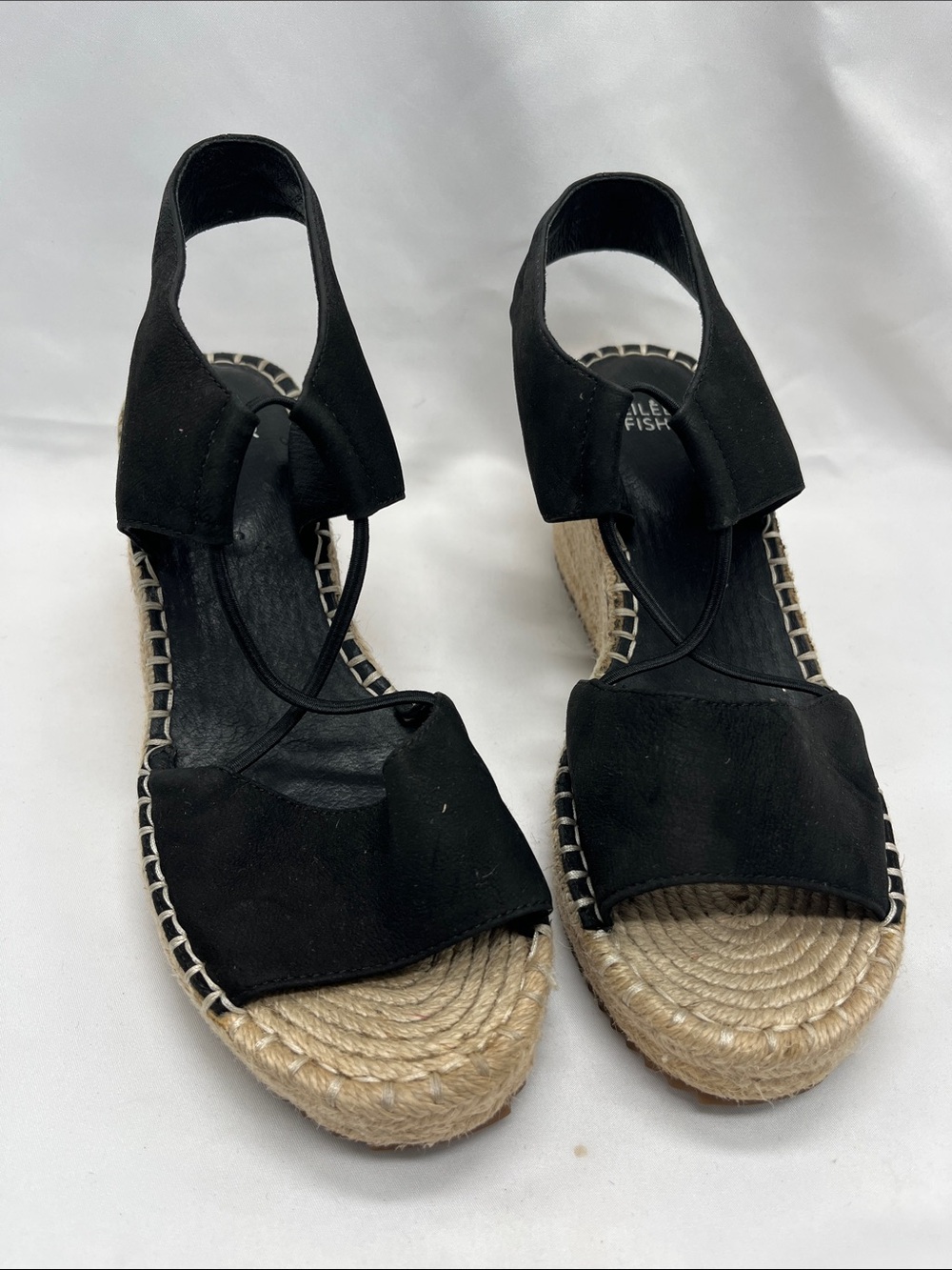 Eileen Fisher Agnes Black Suede Espadrille Wedge Sandals